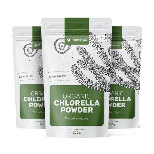 3x BIO Chlorella v prášku, dohromady 600 g