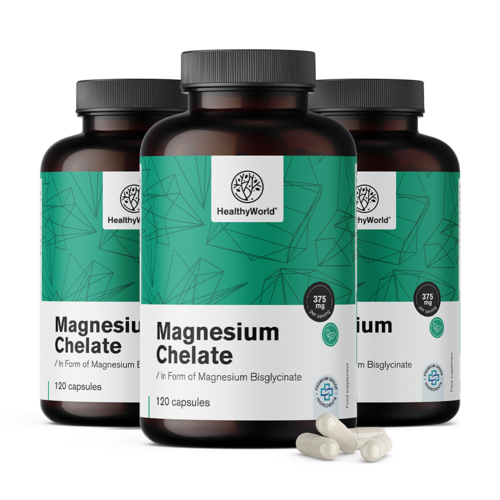 3x Quelato de magnesio 375 mg, en total 360 cápsulas
