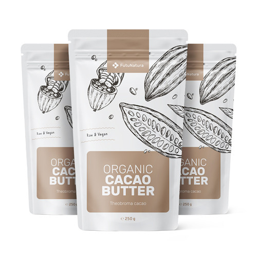 3x Manteca de cacao orgánica, en total 750 g