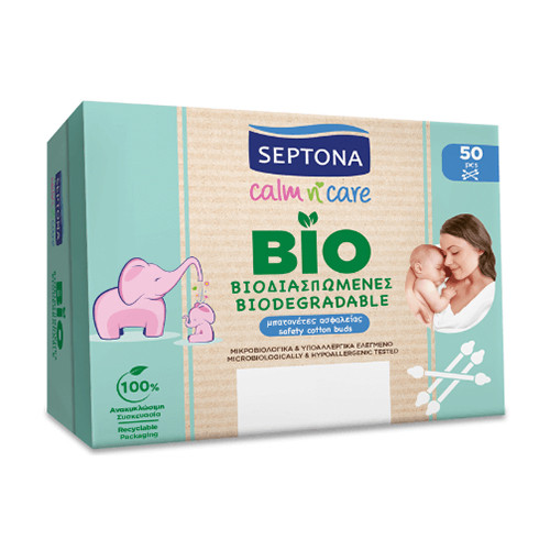 Bastoncillos de algodón biodegradables – para bebés, 50 bastoncillos