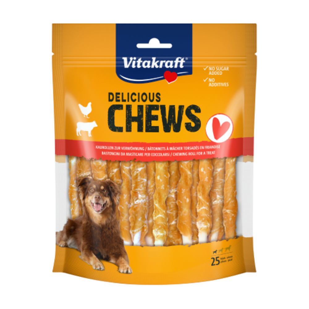 Delicious Chews Kaurollen mit Huhn für Hunde – S, 25 Stück