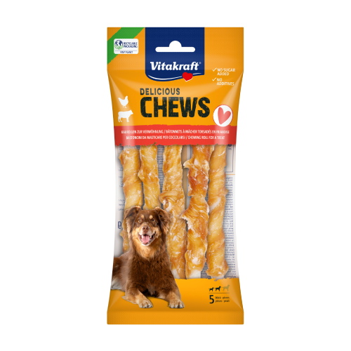 Μασώμενα ρολάκια Delicious Chews με κοτόπουλο για σκύλους – M, 5 τεμάχια
