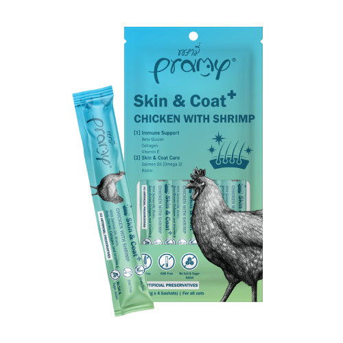 Skin & Coat – przysmak z kurczakiem i krewetkami dla kotów, 56 g