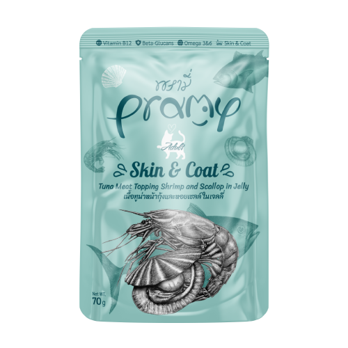 Skin & Coat – przysmak z tuńczykiem i krewetkami dla kotów, 70 g