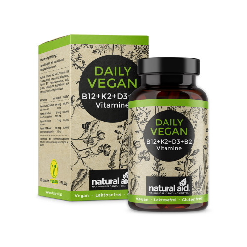 Vitamines végétaliennes B12 + K2 + D3 + B2, 120 gélules