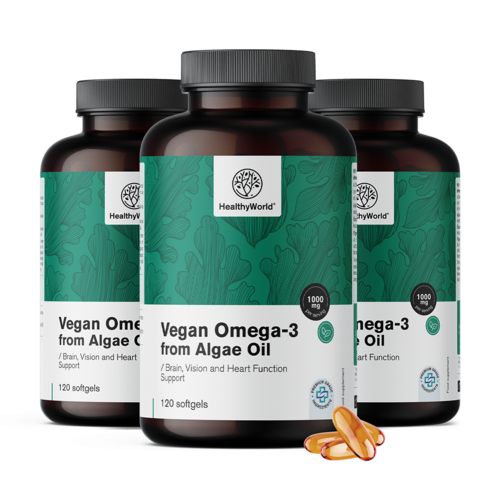 3x Vegán omega-3 1000 mg – algából, összesen 360 lágy kapszula