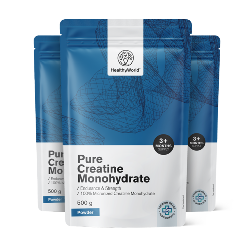 3x Pure креатин монохидрат на прах, общо 1500 г)