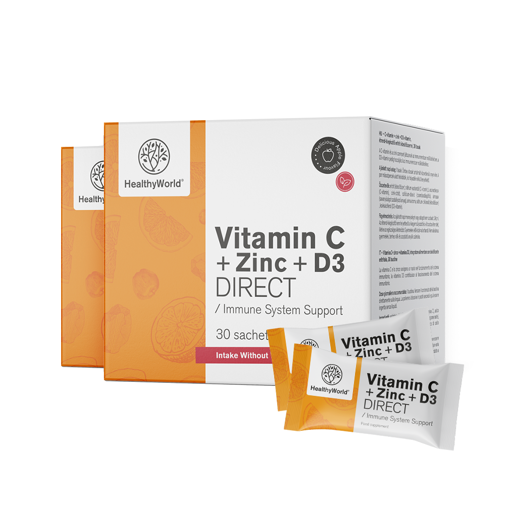 Vitamina C 500 + Zinc + D3 DIRECT con sabor a manzana