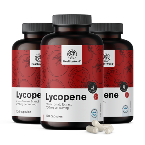 3x Licopeno 10 mg - de extracto de tomate, en total 360 cápsulas
