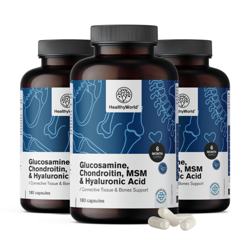 3x Glucosamina, condroitina, MSM y ácido hialurónico, en total 540 cápsulas