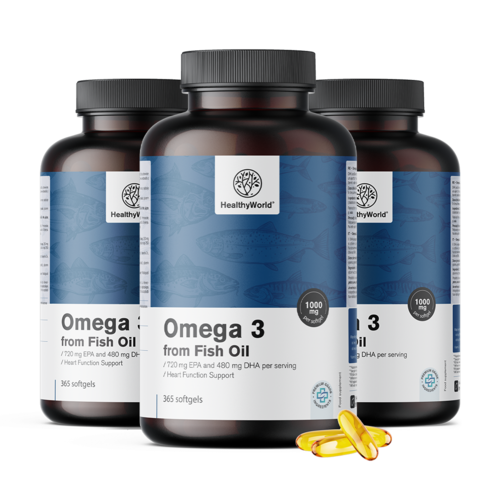 3x Omega-3 1000 mg – da olio di pesce, totale 1095 capsule molli