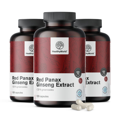 3x Red Panax Ginseng – estratto di ginseng rosso 600 mg, totale 360 capsule