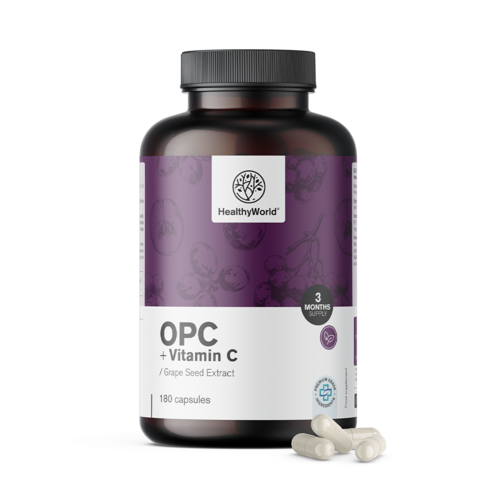 OPC – z pestek winogron + witamina C, 180 kapsułek