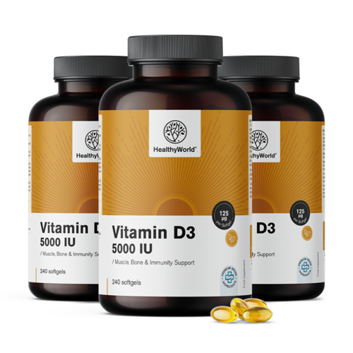 3x Vitamina D3 5000 UI, total de 720 cápsulas moles