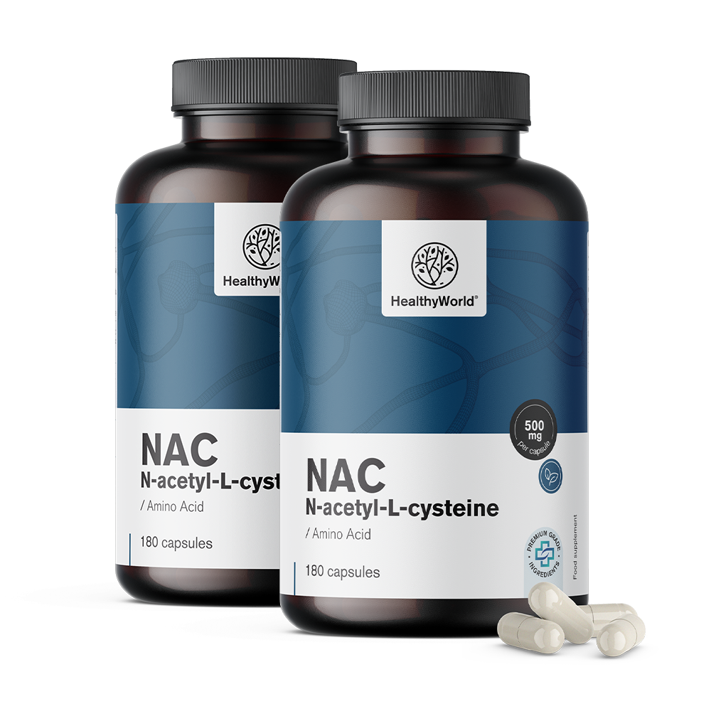 N-acetylcysteine alebo NAC vo forme kapsúl.