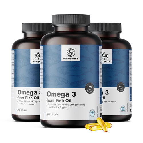 3x Omega-3 1000 mg – da olio di pesce, totale 1095 capsule molli