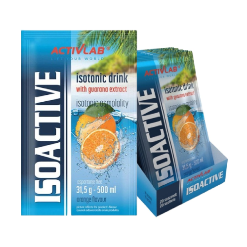 Isoactive izotonični napitek – pomaranča, 20 x 31,5 g