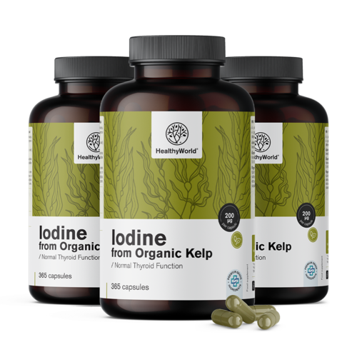 3x Naravni jod 200 µg – iz BIO alge kelp, skupaj 1095 kapsul
