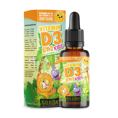 Veganska vitamina D3 + K2 v kapljicah – za otroke, 20 ml