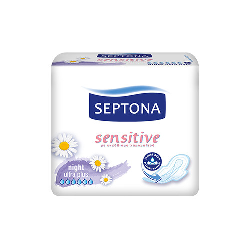 Higienski vložki Sensitive – Night ultra plus, 8 vložkov