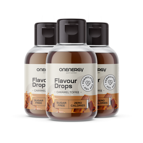 3x Flavour Drops Tropfen mit Süßungsmittel – Toffee-Karamell, zusammen 150 ml