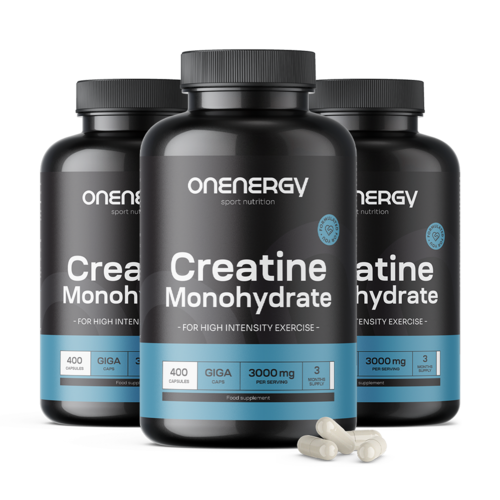 3x Μονοϋδρική κρεατίνη 3000 mg GIGA CAPS, συνολικά 1200 κάψουλες