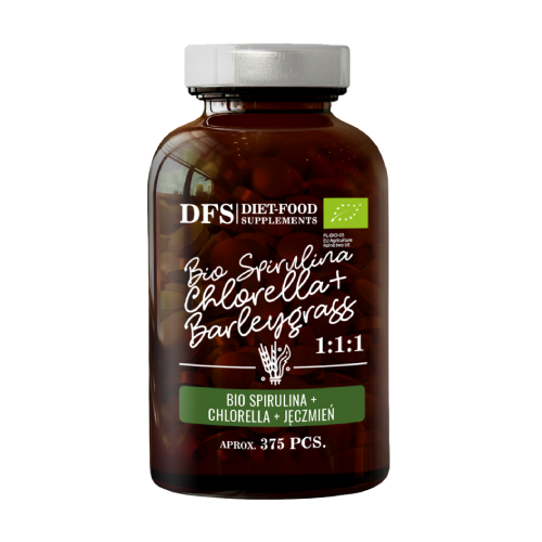 BIO Spirulina + chlorella + trawa jęczmienna, 375 tabletek