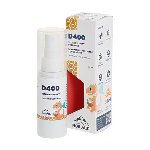 Witamina D3 z olejem kokosowym dla niemowląt, 400 j.m. – spray, 30 ml