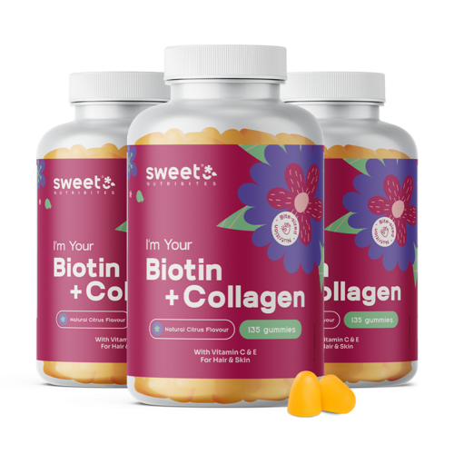3x Biotyna + kolagen – żelki na włosy, skórę i paznokcie, razem 405 żelek