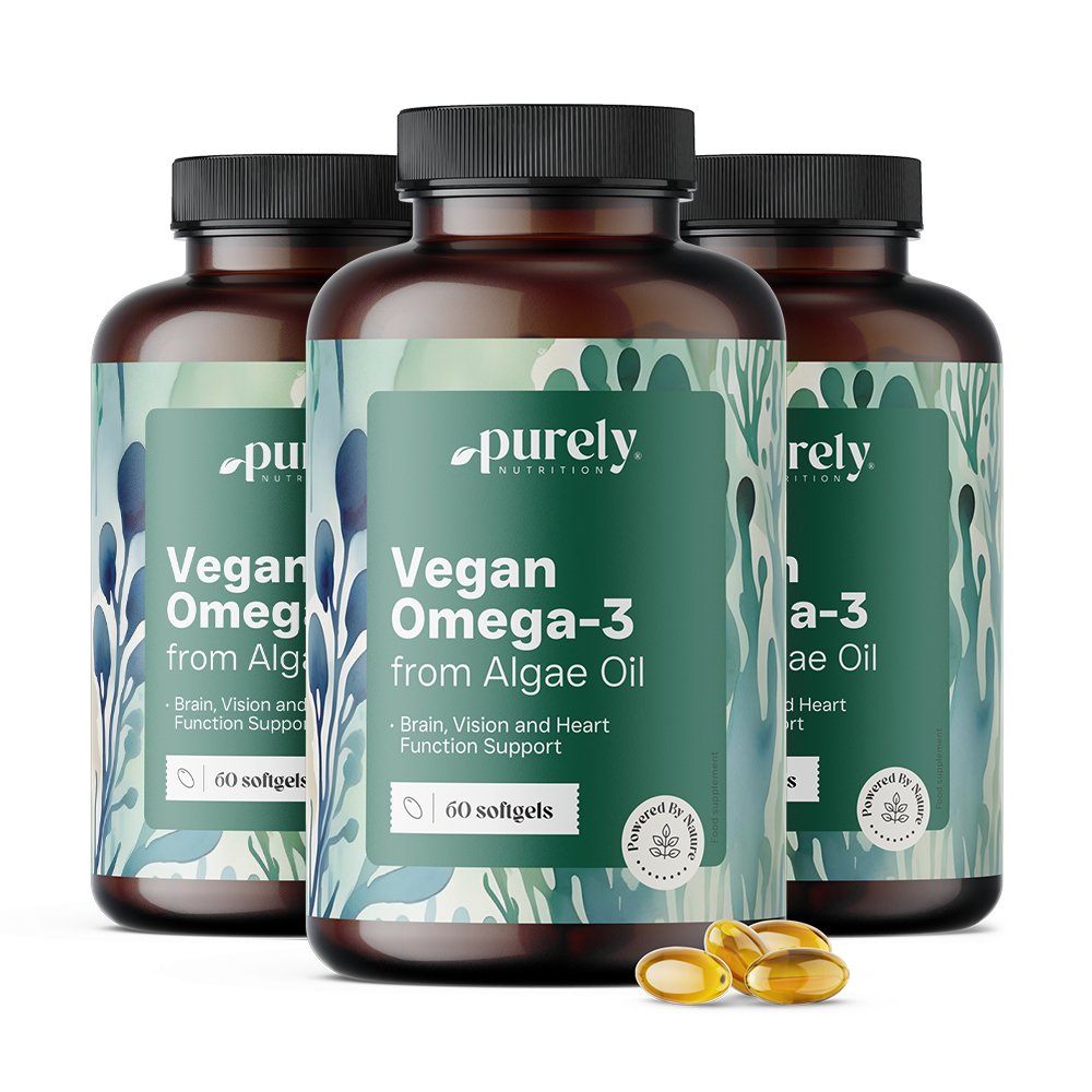 3x Veganes Omega-3 1000 mg – aus Algen, zusammen 180 Weichkapseln