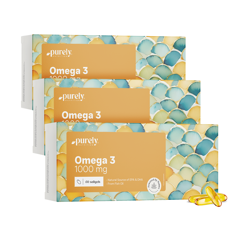3x Omega 3 1000 mg - din ulei de pește, total 180 de capsule moi
