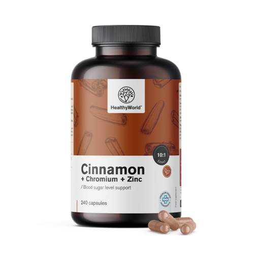 Canela com crómio e zinco, 240 cápsulas