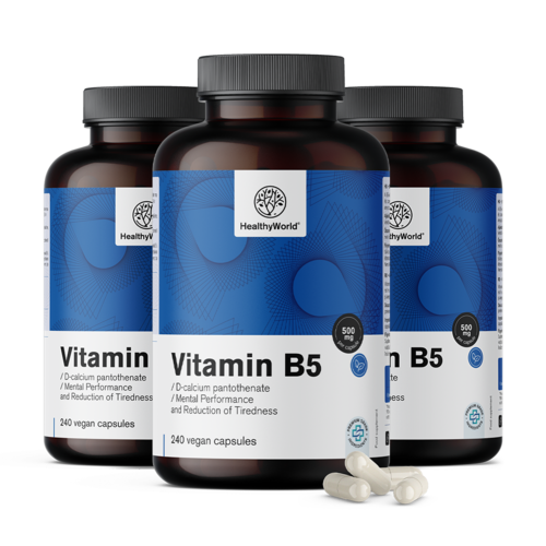 3x Vitamina B5 500 mg, total de 720 cápsulas