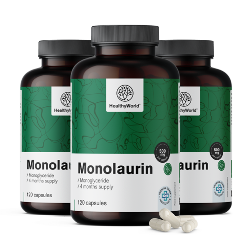 3x Monolaurina 500 mg, total de 360 cápsulas