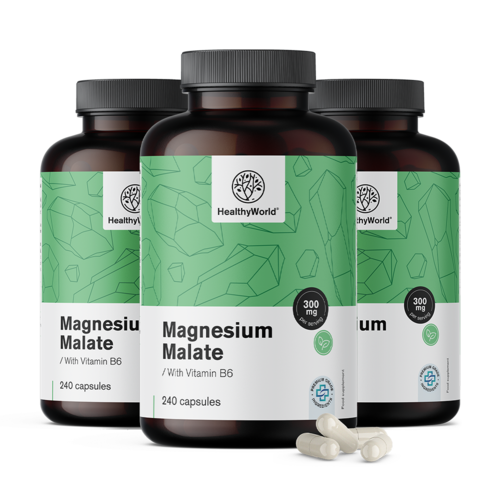 3x Malato de magnésio 2000 mg, total de 720 cápsulas