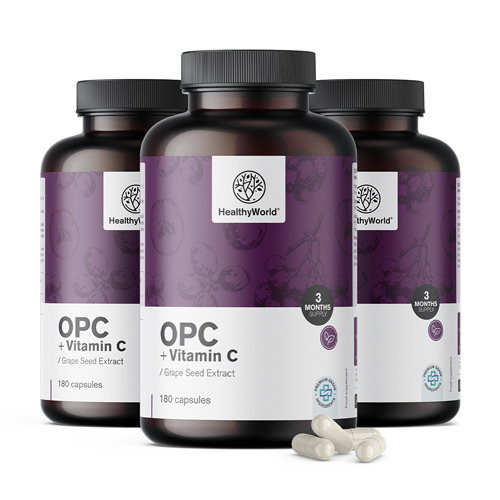 3x OPC – de sementes de uva + vitamina C, total de 540 cápsulas