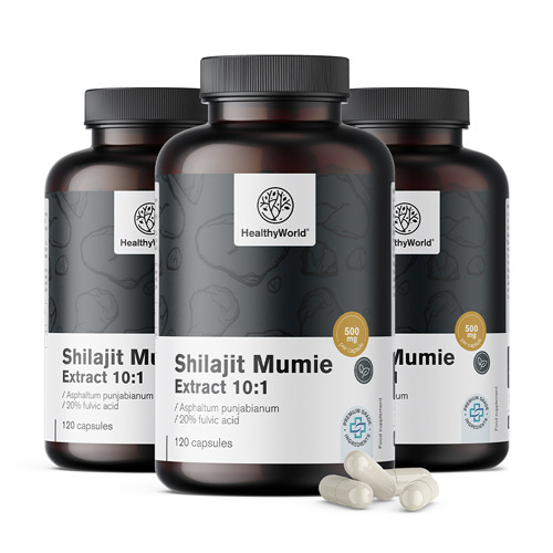3x Extrato de Shilajit Mumie 10:1, total de 360 cápsulas
