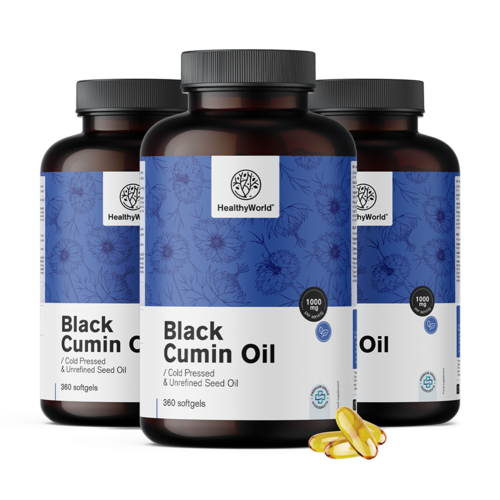 3x Ulei de chimen negru 1000 mg, total 1080 de capsule moi