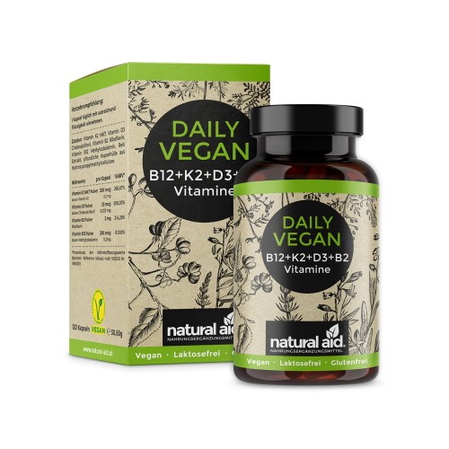Vitamine vegane B12 + K2 + D3 + B2, 120 de capsule
