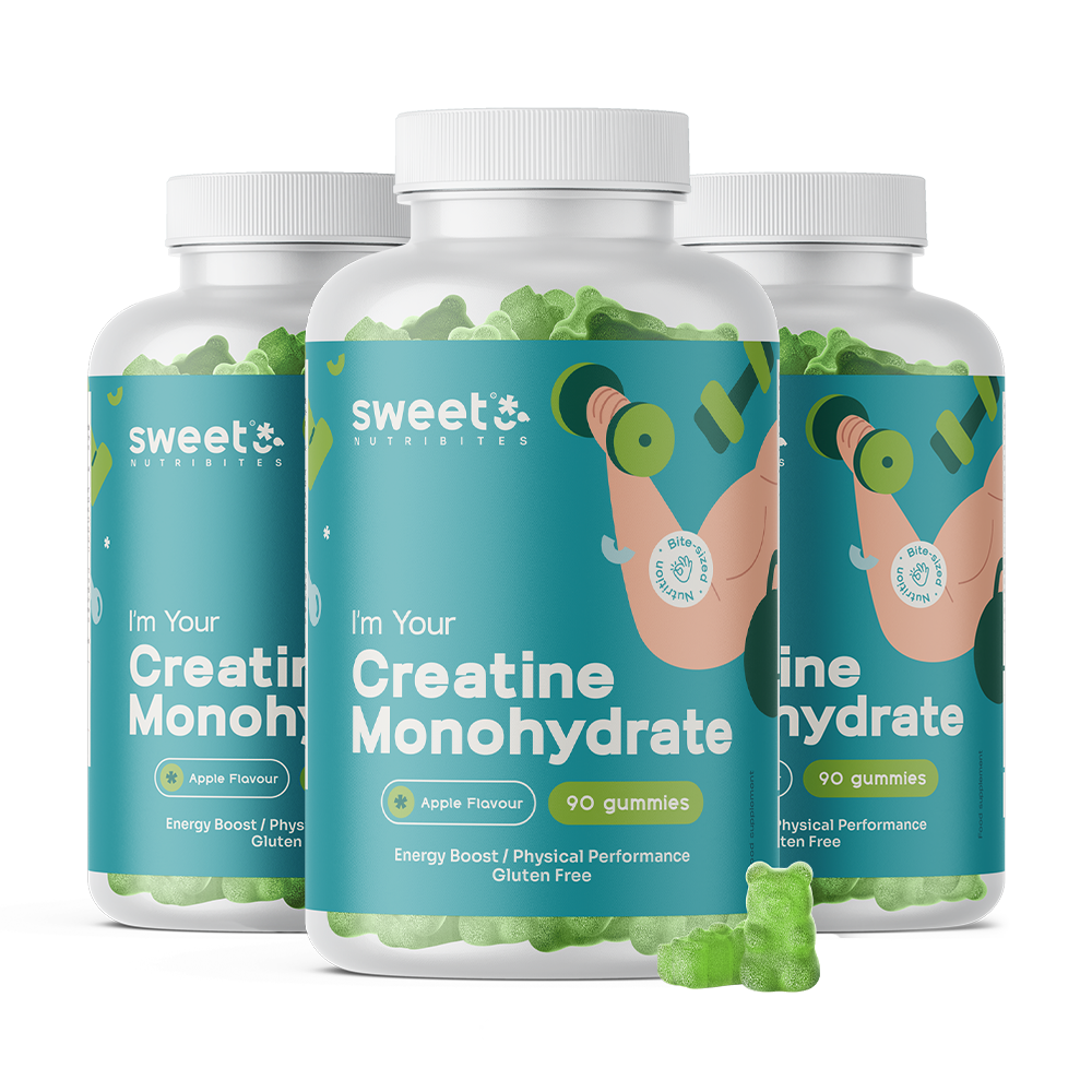 3x Monohidrato de creatina 3000 mg – manzana, en total 270 gominolas