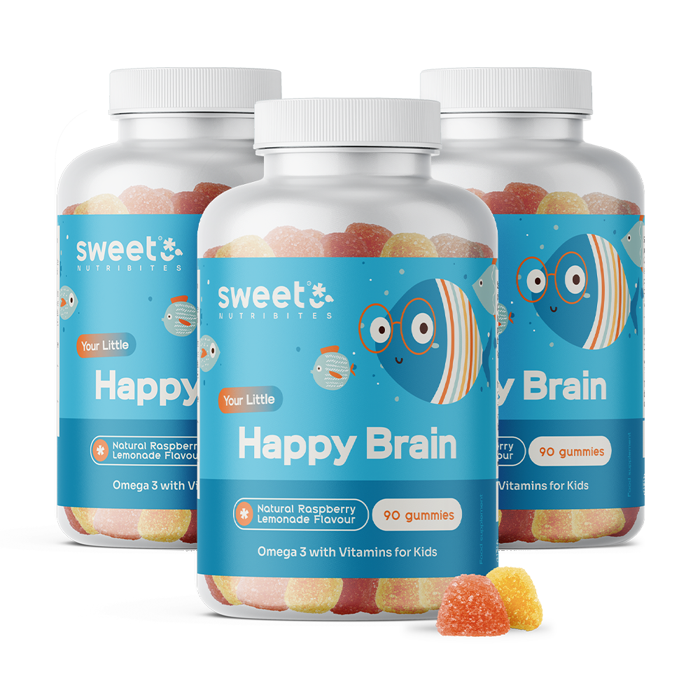 3x Happy Brain – gumicukor gyerekeknek omega-3 zsírsavakkal, összesen 270 gumicukor