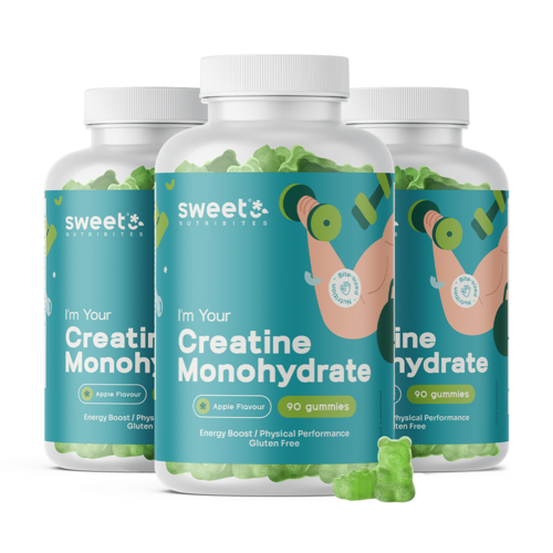 3x Creatină monohidrat 3000 mg – măr, total 270 bomboane gumate