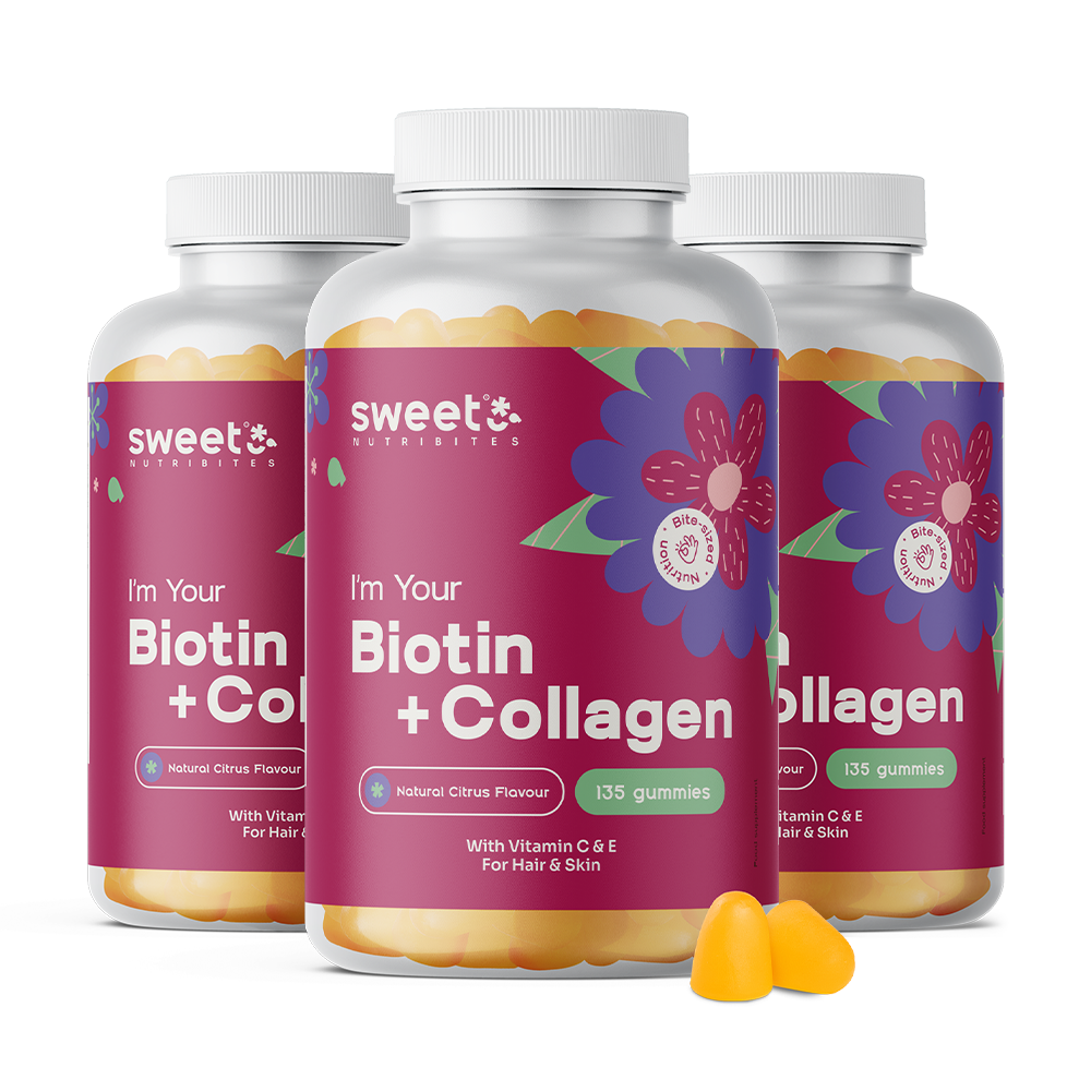 3x Biotin + kolagen – gumiji za lase, kožo in nohte, skupaj 405 gumi bonbonov