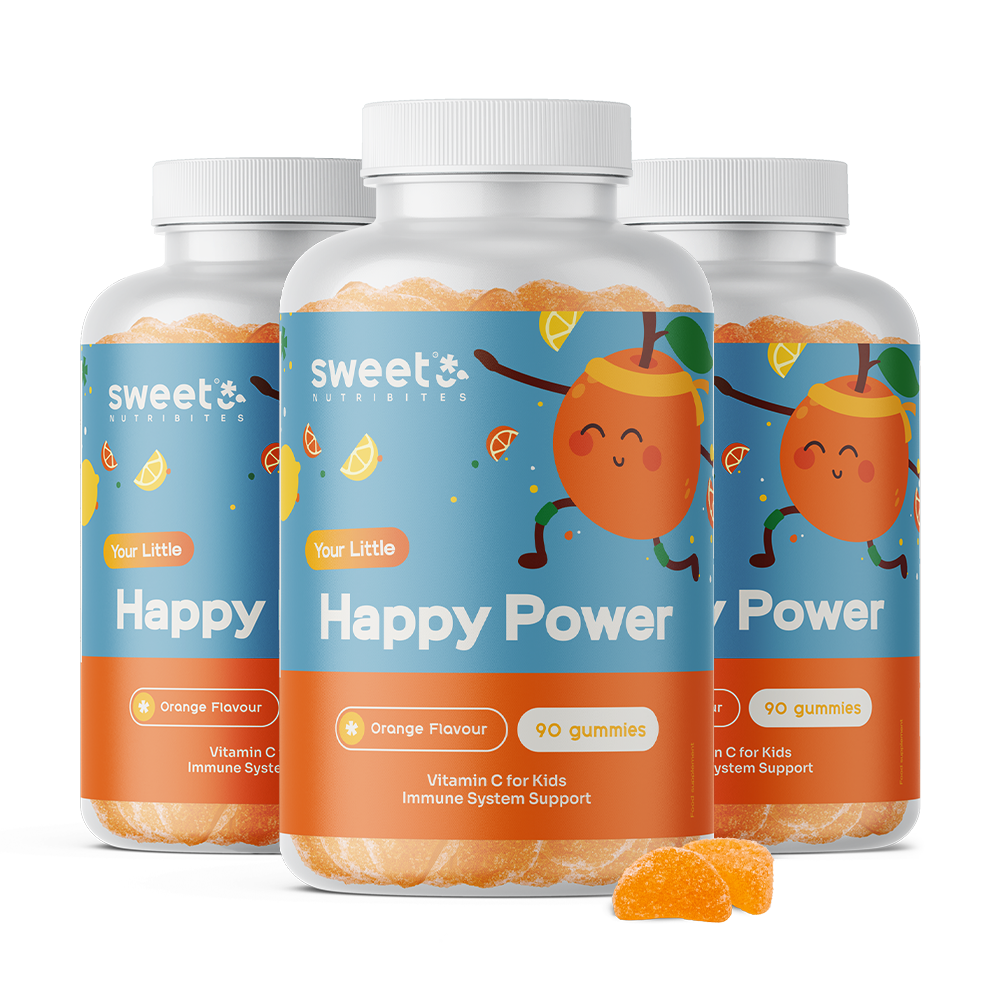 3x Happy Power – gumiji za otroke z vitaminom C, skupaj 270 gumi bonbonov