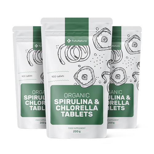 3x Organic Spirulina + Chlorella Algae, total 1200 tablets
